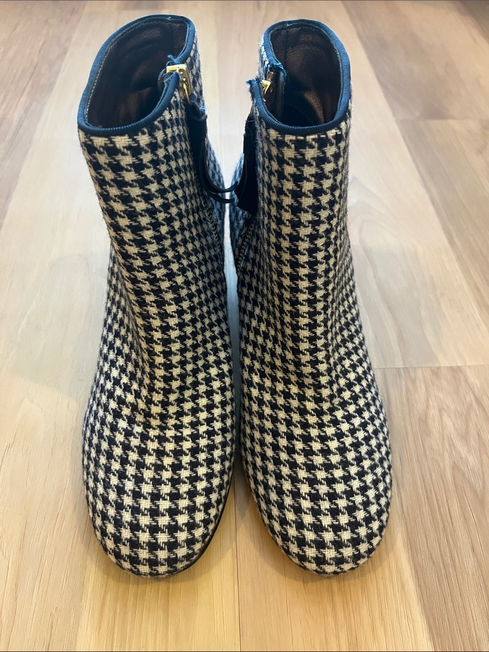 Boden Navy and White Houndstooth Ankle Booties